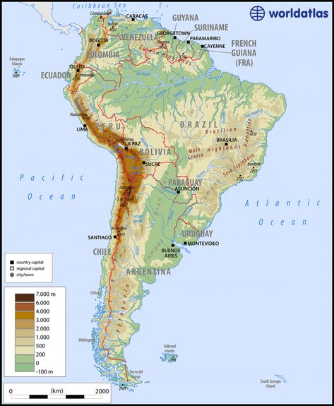 Map of South America Time Zone Map, World Time Zones, South America Map, Deserts Of The World, Physical Map, North America Map, Geography Map, Map Pictures, America Map