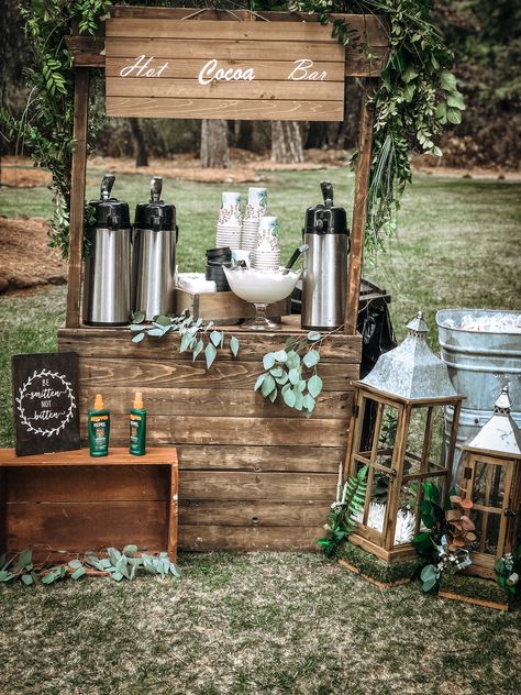 Bonfire Reception, Wedding Coffee Bar Ideas Receptions, Wedding Extras Ideas, Elegant Barn Wedding, Coffee Bar Wedding, Outdoor Winter Wedding, Lake House Wedding, Backyard Reception, Coffee Wedding