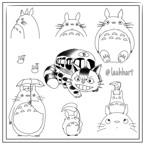 Tattoo flash - @lauhhart on Instagram Simple Totoro Drawing, Totoro Flash Tattoo, Ghibli Flash Tattoo, Studio Ghibli Flash Tattoo, Totoro Drawing, Totoro Umbrella, Totoro Tattoo, Ghibli Tattoos, Umbrella Tattoo