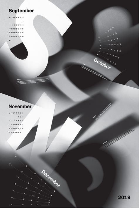 December Typography, Calendar September, Typo Poster, 달력 디자인, Graphisches Design, 타이포그래피 포스터 디자인, Typography Poster Design, 2019 Calendar, Typographic Poster