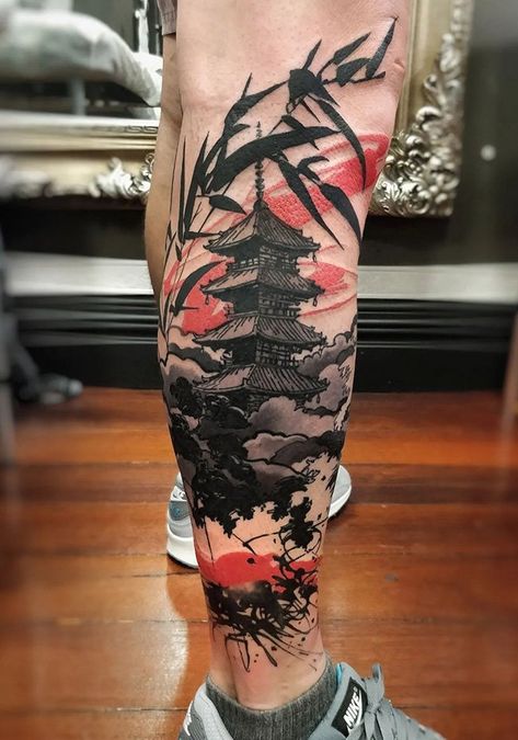 Covering Up Colored Tattoos, Legs Tattoo Design, Japanese Trash Polka, Tattoo Ideas For Men Color, Japanese Irezumi, Japanese Style Tattoos For Men, Trash Polka Japanese Tattoo, Japanese Color Tattoo, Backgrounds For Tattoos