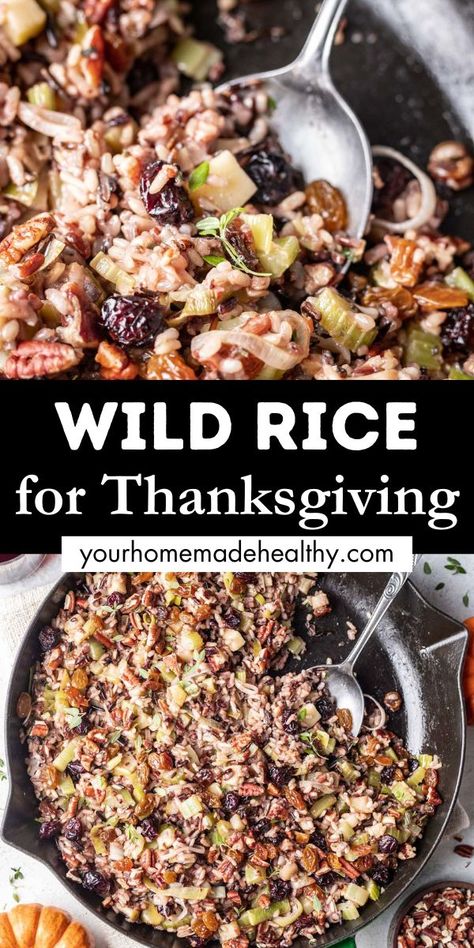 Wild rice with dried cranberries, fresh herbs, and celery in a pan with a serving spoon. Wild Rice Recipes Side Dishes, Rice Recipes Side, Wild Rice Recipes, Family Breakfast Recipes, Rice Side Dish Recipes, Holiday Side Dish, Rice Side Dishes, Holiday Side, Thanksgiving Dishes