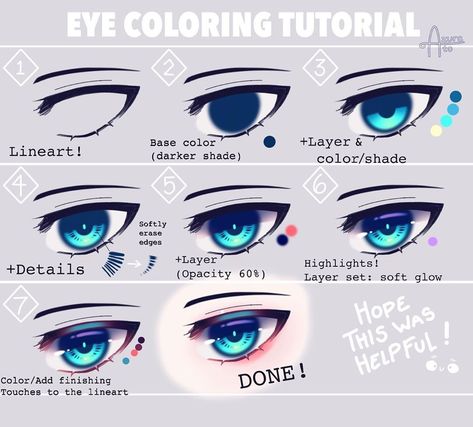 アズーラ on Instagram: “Tutorial of how I color eyes! 👀✨ I hope this was somewhat helpful for you guys, tried to make it simple and easy to understand as best I…” How To Shade Eyes Digital, Color Eyes, Eye Drawing Tutorials, Anime Tutorial, Paint Brush Art, How To Shade, Digital Art Beginner, Instagram Tutorial, Sketches Tutorial