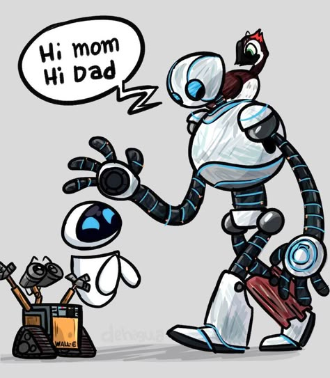 Wall E And Eve, Wild Robot, The Wild Robot, Fandom Crossover, 캐릭터 드로잉, Wall E, Cartoon Crossovers, Disney Memes, Cute Little Drawings