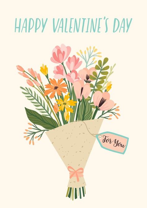 Bouquet of flowers for Valentine's Day Happy Mothers Day Letter, Flower Bouquet Drawing, Flowers For Valentines Day, Valentines Day Drawing, Valentines Illustration, Valentines Day Poster, Valentine Bouquet, Mother's Day Bouquet, Happy Valentines Day Images