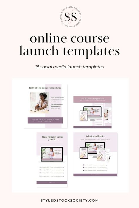 You created an online course, now you have to get the word out about it. How do you do that? With a launch! To launch your online course you'll need graphics to post on Instagram, Instagram Stories, and Facebook.  Well we created online course launch graphic templates for you, so that you don't have to spend hours creating your own from scratch. Click through learn how you can get them for free by becoming a Styled Stock Society member! #canvatemplates #onlinecourse #ecourse #onlinemarketing Online Course Template, Online Course Design, To Post On Instagram, Workbook Design, Course Launch, Online Course Creation, Create Online Courses, Workbook Template, Blog Graphics