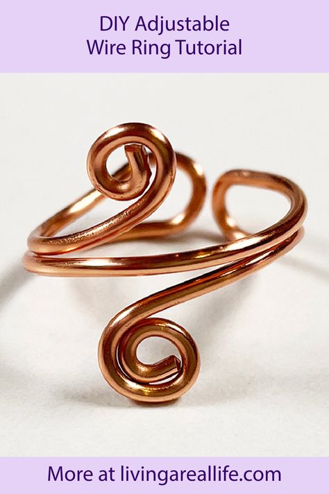 How To Make Adjustable Wire Rings, Adjustable Wire Ring Tutorial, Wire Jewellery Rings, Adjustable Wire Rings Diy, Adjustable Rings Diy, Wire Jewellery Tutorials, Adjustable Wire Ring, Rings Made From Wire, Jewellery Knots