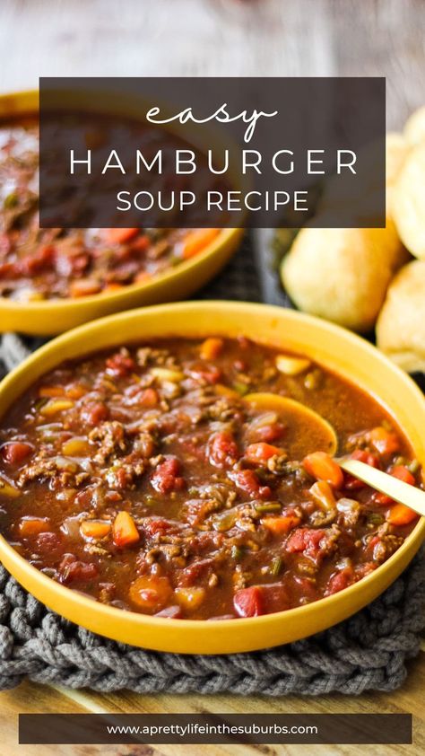 Hamburger Soup: An Easy Weeknight Meal! Hamburg Soup, Hamburg Soup Recipes, Ground Beef And Vegetables, Easy Hamburger Soup, Beef And Vegetables, Hamburger Stew, Homemade Buns, Beer Cheese Soups, Hamburger Soup