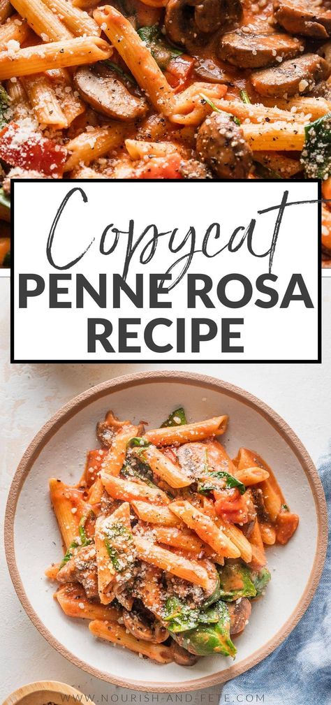 This Penne Rosa recipe has tender pasta and plenty of veggies tucked into a creamy tomato sauce with just a little kick. It's a delicious copycat of the popular Noodles & Company dish that is super easy to make at home for a quick dinner any night of the week. Pena Rosa Pasta, Copycat Penne Rosa Noodles And Company, Penna Rosa Recipe, Pasta Rosa Recipe, Non Red Sauce Pasta, Copycat Pasta Recipes, Healthy Rotini Pasta Recipes, Penne Pasta Recipes Vegetarian, Penne Rosa Noodles And Company