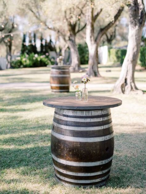 Wine Barrel Cocktail Table, Cocktail Table Wedding, Mini Arrangements, Romantic Vineyard Wedding, Ball Wedding, Wine Barrels, Cozy Outdoor, Table Wedding, Winery Wedding