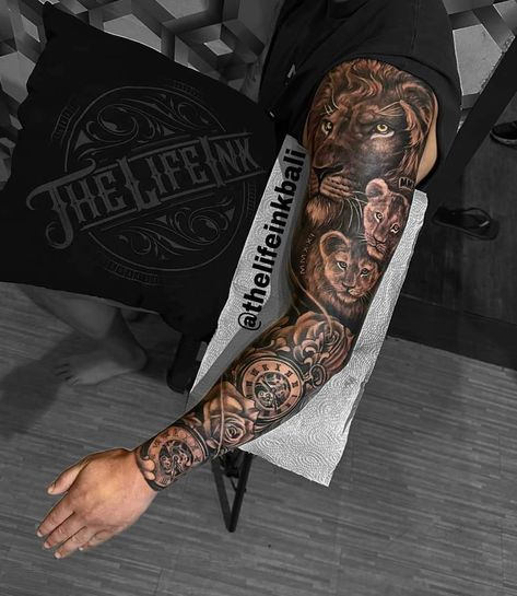 Forearm Tattoo Men Sleeve Lion, Full Sleeve Tattoos Lion, Leo Half Sleeve Tattoo, Lion Tattoo Men Arm Full Sleeves, Men’s Lion Tattoo Arm, Lion Back Tattoo, Forearm Sleeve, Half Sleeve Tattoos For Guys, Arm Tattoos