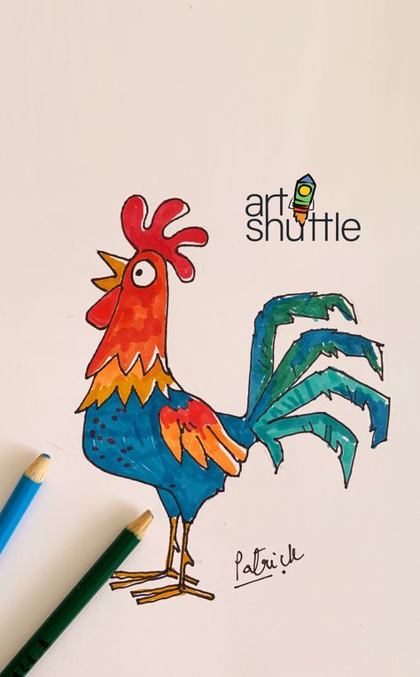 How to draw a cute rooster Simple Rooster Drawing, Cute Rooster Drawing, Rooster Drawing Simple, Rooster Drawing, Cartoon Rooster, Colorful Rooster, Easy Draw, Drawing Clipart, Coloring Activity