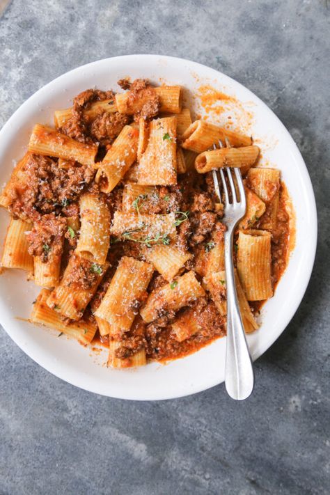 Defined Dish Bolognese, Bolognese Pasta Recipe, Healthy Bolognese, Best Bolognese Sauce, Round Pasta, The Defined Dish, Rigatoni Recipes, Defined Dish, Bolognese Sauce Recipe