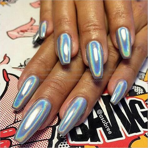 Holographic Unicorn Effect Mirrow Chrome Powder NO Polish Magic Nails Pigment #Unbranded Nails Pigment, Nails Unicorn, Nails Colour, Blue Chrome Nails, Gold Chrome Nails, Reflective Nails, Silver Nail Art, Chrome Nail Powder, Chrome Nails Designs