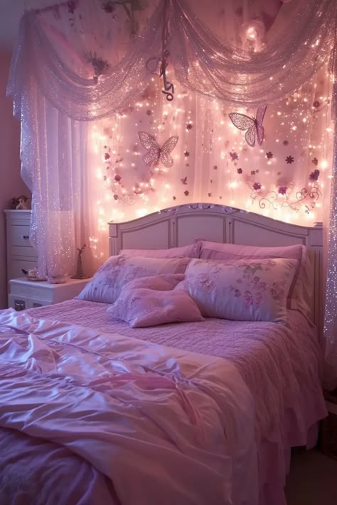 25 Magical Fairy Bedroom Ideas for a Touch of Whimsy - Roomy Retreat Enchanted Bedroom Aesthetic, Pink Room Ideas, Fairy Bedroom Ideas For Kids, Pink And Purple Bedroom, Girly Bedroom Decor, Fairytale Bedroom, Magical Bedroom, Bedroom Decor For Small Rooms, Fairy Bedroom