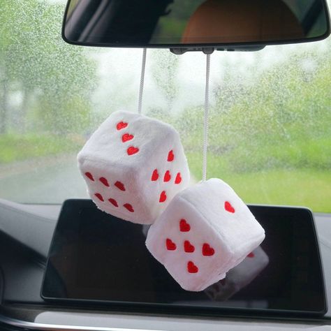 Fuzzy Dice of Hearts Car Charms-Car Truck Rear View Mirror Dice-Mirror Danglers Classic Fluffy Dice Plush Car Pendant -Car Accessories -  #accessories #Car #CharmsCar #classic #Danglers #Dice #DiceMirror #Fluffy #fuzzy #Hearts #Mirror #Pendant #plush #Rear #truck #View Cute Jeep Accessories, Rug Making Diy, Car Necessities, Car Dice, Car Dashboard Accessories, Car Makeover, Dashboard Accessories, Pink Dice, Car Decoration Ideas