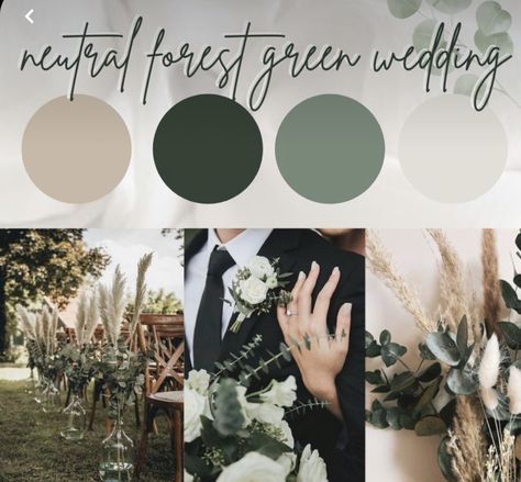 Agave Color Palette Wedding, Neutral Forest Green Wedding, Forest Green Wedding Theme, Taupe Wedding Colors, March Wedding Colors, Green Fall Weddings, Green Wedding Theme, Wedding Motif, Forest Green Wedding