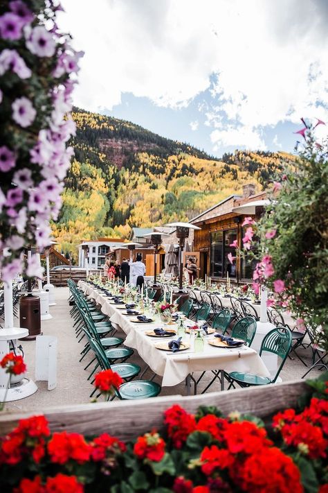 outdoor wedding reception with jeweltone decor Colorado Fall Wedding, Telluride Colorado Wedding, Veil Floral, Telluride Wedding, Colorado Fall, Bella Wedding, Telluride Colorado, Destination Elopement, Documentary Wedding