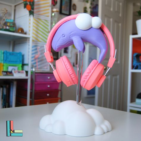 Floating In The Sky, Gamer Accessories, Kawaii Cloud, Cute Office Decor, Cute Whale, Headphone Stand, Headphone Holder, Cute Whales, 3d Printing Projects