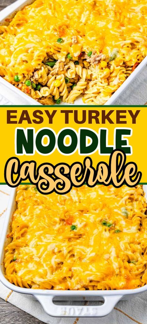 This turkey noodle casserole is a perfect way to use your leftover holiday turkey. It combines chopped turkey with noodles and veggies in a creamy sauce for a crowd-pleasing comfort food dinner in just 40 minutes! Turkey And Noodle Casserole, Turkey Noodle Casserole Recipes, Ground Turkey Noodle Recipes, Turkey Casserole Recipes Healthy, Turkey Noodles, Turkey Spaghetti Recipes, Turkey Casserole Recipes, Turkey And Noodles Recipe, Ground Turkey Casserole