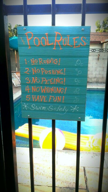 Hand painted POOL RULES sign. Painted Pool, Pool Patio Decor, Pool Rules Sign, Poolside Decor, Pool Rules, Rules For Kids, Pool Life, Pool Care, Pool Signs