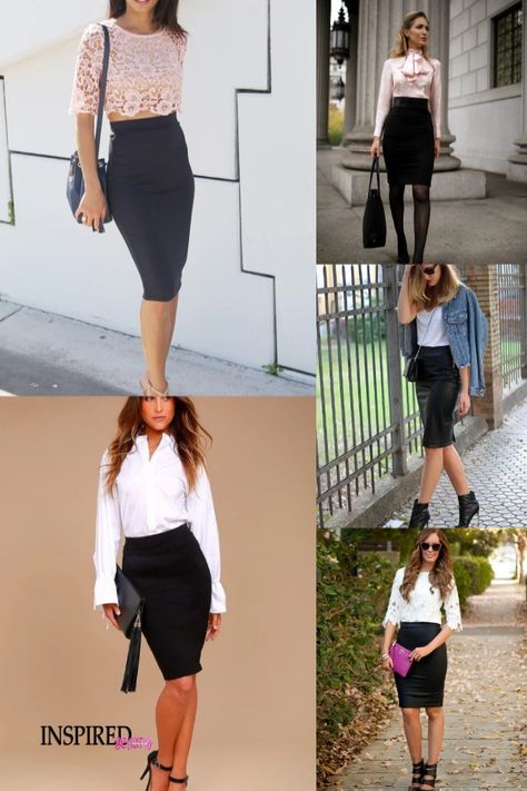 30 ways to style black pencil skirt for work and casual outing Pencil Skirt Work Professional Women, Outfit With Black Pencil Skirt, Black Pencil Skirt Outfits For Work, How To Style A Black Pencil Skirt, How To Style Black Pencil Skirt, Pencil Skirt Wedding Outfit, Black Skirt Outfit For Work Office Style Professional Women, Pencil Skirt Outfits For Work Business, How To Style Pencil Skirt