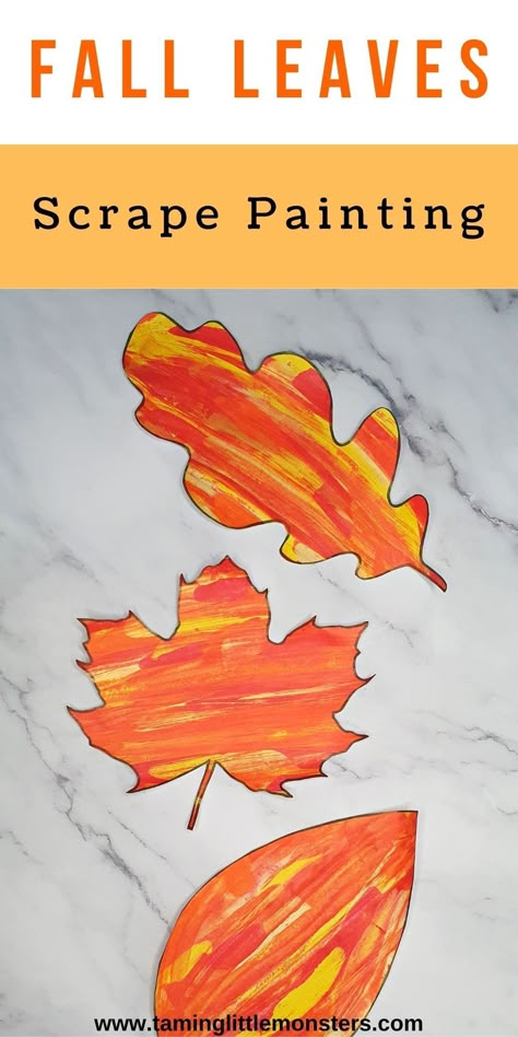 Scrape Painted Fall Leaves Art for Kids. Use these free printable leaf templates to make autumn leaf art using scrape painting. A fun and easy art activity for toddlers and preschoolers. Leaves Art Activities For Preschoolers, Fall Leaves Art For Toddlers, Leaf Crafts Kindergarten, Kindergarten Fall Painting Ideas, Fall Leaves Preschool Crafts, Leaves Projects For Kids, Preschool Autumn Art, Leaf Art Projects For Kids Preschool, Preschool Leaves Crafts