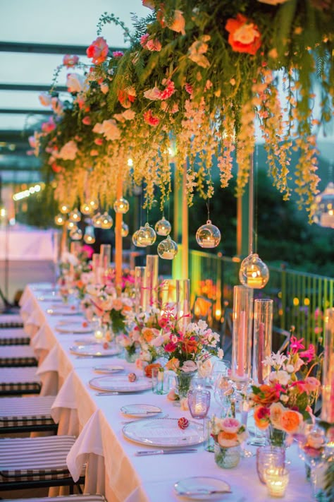 Pink And Orange Flower Arrangements Table, Pink And Orange Indian Wedding Decor, Pink Orange And Gold Wedding, Colorful Wedding Decor Ideas, Wedding Table Decorations Candles And Flowers, Wedding Themes Bright Colors, Light Colored Wedding Theme, Bright Colours Wedding, Bright Centerpiece Wedding