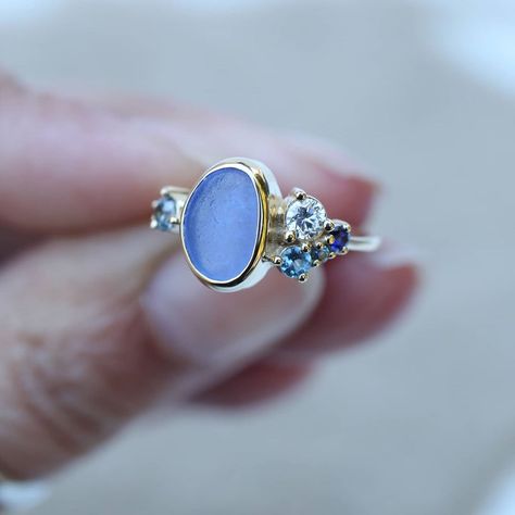 Sea Glass Ring Engagement, Sea Engagement Ring, Seaglass Engagement Rings, Sea Glass Wedding Ring, Sea Glass Engagement Ring, Glass Engagement Ring, Sea Glass Wedding, Jewellery Business, Ring Inspo