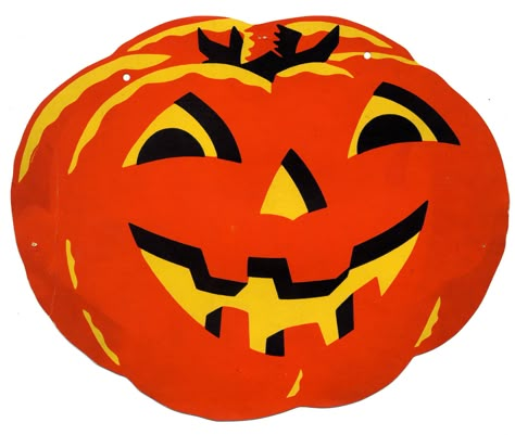 1935 Dennison 'Jack-O-Lantern' Die Cut Decoration. Part of a 7 Piece 'Hallowe'en Jack-O-Lantern Swag Decoration' Set. Sizes: 8 1/2" to 16" Jack O Lantern Vintage, Vintage Halloween Cutouts, 50s Halloween, Vintage Jack O Lantern, Retro Halloween Decorations, Vintage Halloween Party, Vintage Halloween Art, Vintage Halloween Images, Lantern Swag