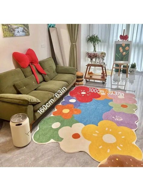 1pc Modern Style Polyester Flower Patterned Carpet With Non-Slip And Wear-Resistant Plastic Spots For All Seasons, Suitable For Bedroom Living Room Bathroom Etc.I discovered amazing products on SHEIN.com, come check them out! Kids Bedroom Rugs, Flower Rug, Boho Living Room Decor, Colourful Living Room, Soft Flooring, Flower Soft, Home Carpet, Large Carpet, New Carpet