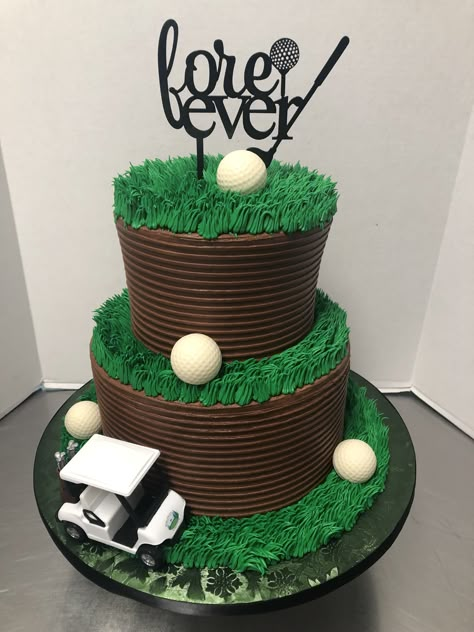 Fore-ever Golf Theme Engagement/Grooms/Rehearsal Dinner Cake 80th Golf Birthday, Wedding Cake Golf Theme, Golf Cake Grooms Cake, Golf Ball Grooms Cake, Golf Grooms Table Ideas, Rehearsal Dinner Grooms Cake, Grooms Cake Ideas Golf, Golf Themed Grooms Table, Golf Themed Grooms Cake