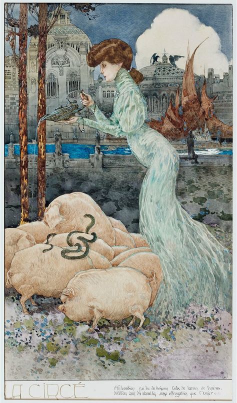 Circe 2 by Gustave Adolphe Mossa Rubaiyat Of Omar Khayyam, Edmund Dulac, Illustration Kunst, 동화 삽화, Fairytale Illustration, Alphonse Mucha, Illustration Vintage, Fairytale Art, Art Et Illustration