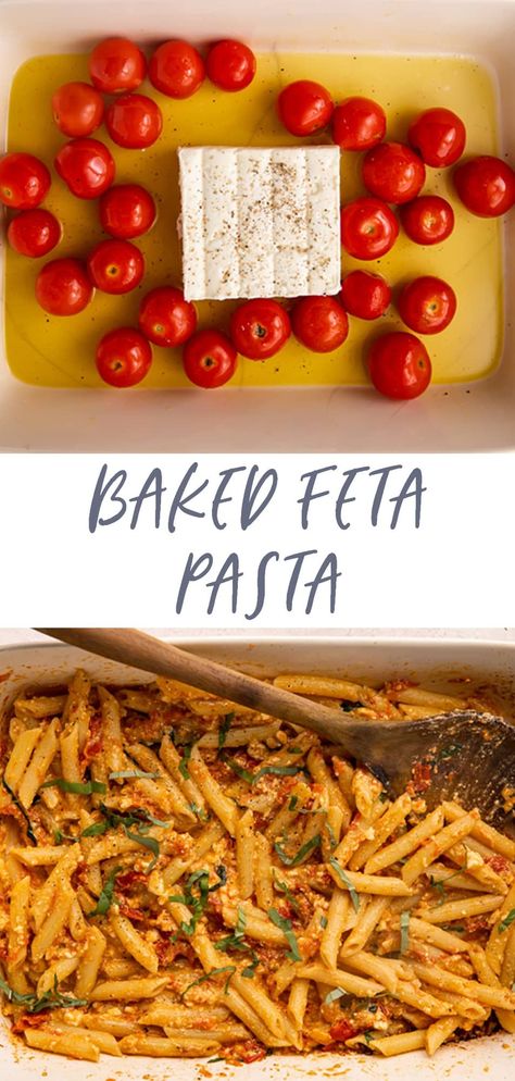 Looking for an easy weeknight dinner? Try this easy baked feta pasta which is Tik Tok famous for very good reason! Feta is baked with cherry tomatoes and plenty of olive oil until caramelized and softened, then mashed into a creamy, rich, perfectly salty sauce. Add fresh basil and pasta, and you have a super easy, gourmet dinner on the table. #dinner #tiktokrecipes Chicken Breast Pasta, Baked Feta Pasta, Pasta Substitute, Greek Appetizers, Baked Feta, Cherry Tomato Pasta, Gourmet Dinner, Feta Pasta, Quick Dinners