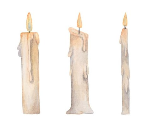 Candle Painting Watercolor, Painting Of Candle, Watercolor Candles Painting, Candle Art Drawing, Candles Drawing, Candles Watercolor, Candle Painting Art, Candles Illustration, Fire Watercolor