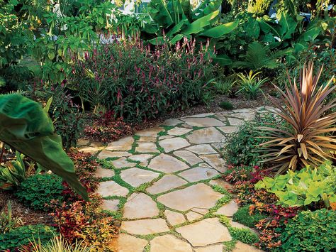 How to Lay a Flagstone Path | Get our step-by-step guide on how to install flagstone pavers to build an outdoor walkway Flagstone Pathway, Flagstone Pavers, Flagstone Walkway, Flagstone Path, Stone Ideas, Pathway Landscaping, Outdoor Walkway, Flagstone Patio, Garden Walkway