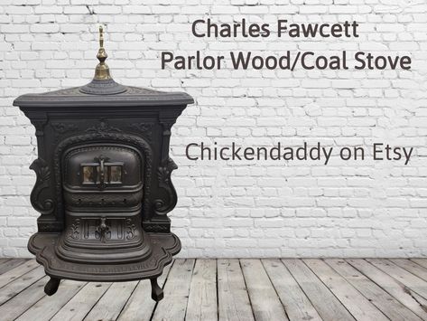 Antique Charles Fawcett Sackville Parlor Stove Victorian Wood Stove, Antique Wood Burning Cook Stove, Small Bench Seat, Vintage Stoves For Sale, Parlor Stove Antique, Cast Iron Pot Belly Stove, Parlour Stove, Coal Stove, Carpentry Tools