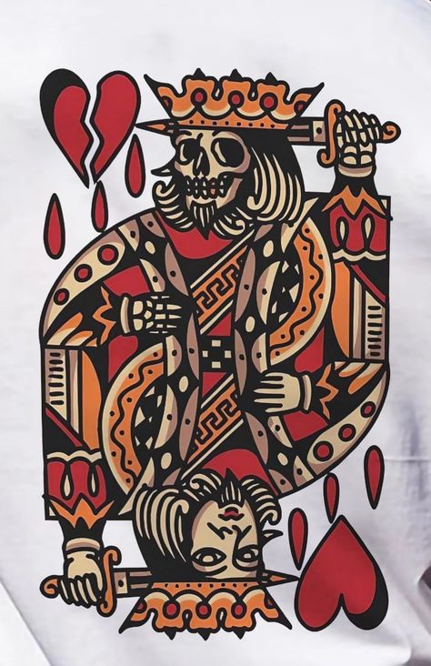 Kings Card Tattoo, Traditional Poker Tattoo, Traditional Joker Card Tattoo, Old School Card Tattoo, Playing Cards Tattoo Traditional, Traditional Tattoo Cards, American Traditional Playing Card Tattoo, Jack Tattoo Playing Card, King Card Tattoo Design