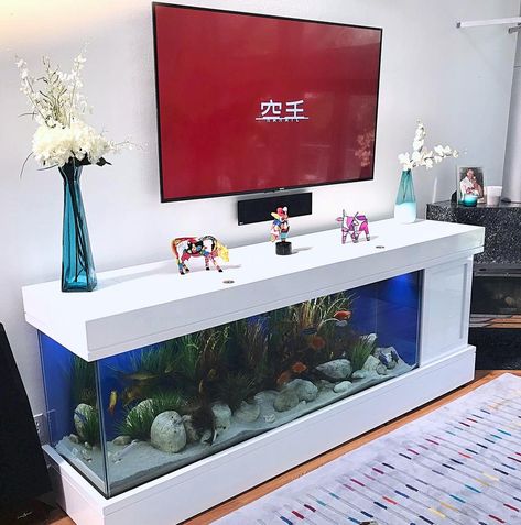 Tv Unit With Fish Tank, Aquarium Under Tv, Aquarium Bar, Custom Fish Tanks, Fish Tank Cabinets, Fish Tank Wall, Wall Aquarium, Fish Tank Stand, Fish Tank Design