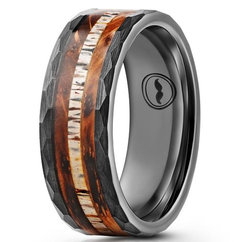 PRICES MAY VARY. INCLUDED IN EVERY PURCHASE: Gentlemen's Bands premium grade wedding bands for men ship in a beautiful, modern walnut display box and include a leather drawstring pouch and silicon activity band DURABLE: Tungsten carbide is 10 times stronger than gold – no tarnishing, scratches, or deformities, ever. Our rings are made to last forever, symbolic of your relationship BEAUTIFUL DESIGN & FUNCTION: The exquisite black tungsten brushed texture highlights the whiskey barrel wood with gu Mens Whiskey Barrel Wedding Bands, Antler Rings For Men, Mens Wedding Band Unique, Leather Drawstring Pouch, Wood Deer, Black Whiskey, Antler Ring, Measure Ring Size, Tungsten Carbide Wedding Bands