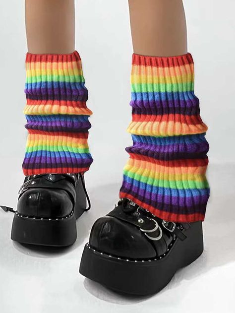 Free Returns ✓ Free Shipping On Orders $49+ ✓. Rainbow Striped Pattern Leg Warmers- Women Socks at SHEIN. Kidcore Leg Warmers, Rainbow Leg Warmers, Leg Warmers Gacha Club, Kidcore Socks, Rainbow Outfit Ideas, Rainbowcore Outfit, Kidcore Crochet, Outfits For Ocs, Rainbow Outfit Aesthetic