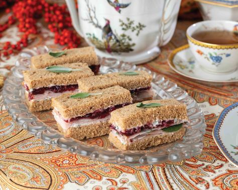 Cranberry Turkey Tea Sandwiches, Sage Aioli, Classic Thanksgiving Menu, Thanksgiving Tea, Cranberry Tea, Cranberry Turkey, Autumn Things, Turkey Cranberry, Sweet Potatoe Bites