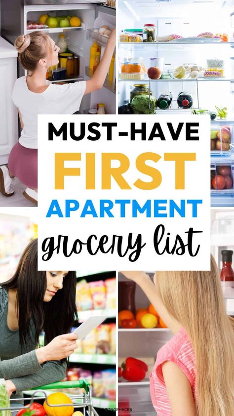 Get your first apartment grocery list so you are all stocked with the right essentials. New Apartment Grocery Shopping List, First Home Grocery List, First Grocery List Apartments, New Apartment Shopping List, 1st Apartment Grocery List, First Grocery List New Home, Kitchen Needs For First Apartment, Grocery List For New Apartment, New Apartment Grocery List