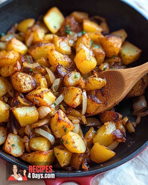 Best Skillet Fried Potatoes and Onions Sliced Fried Potatoes, Country Fried Potatoes, Fried Breakfast Potatoes, Best Fried Potatoes, Fried Red Potatoes, Fried Potatoes And Onions, Harry Potter Feast, Home Fried Potatoes, Breakfast Potatoes Skillet