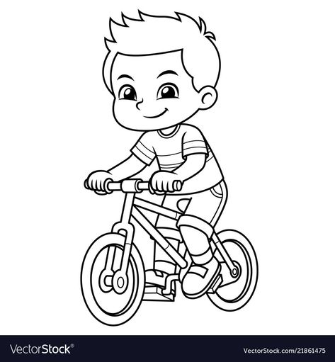 Bicycle Drawing, Red Bicycle, Ride Bike, Ride A Bike, Riding A Bike, Kids Coloring Book, Coloring Pages For Boys, Digi Stamps, Kids Ride On