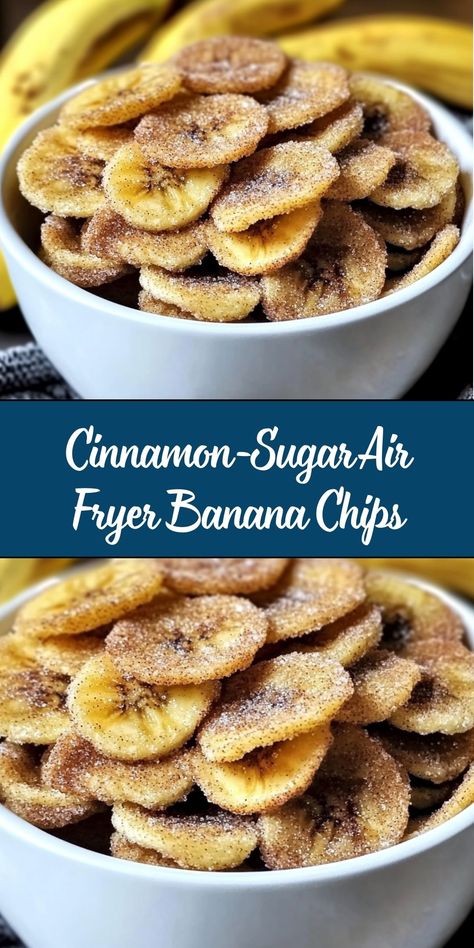 Cinnamon-sugar air fryer banana chips are a sweet, crispy, and guilt-free snack. Made with ripe bananas and a sprinkle of cinnamon-sugar, these chips are a healthier alternative to store-bought snacks. Perfect for a quick treat or an energy boost, these banana chips are easy to make and ready in no time! Air Fryer Banana Chips, Air Fryer Sweets, Banana Chips Recipe, Air Fryer Banana, Crispy Snacks, Homemade Trail Mix, Guilt Free Snacks, Healthy Snack Options, Crunchy Snack