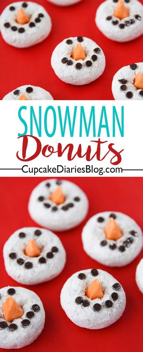 Look no further for an easy holiday treat! Snowman Donuts are perfect for the kids to help make. A great no-bake treat for a class party! Snowman Donuts, Special Cookies, Donut Cupcakes, Cupcake Diaries, Chocolate Peanut Butter Cupcakes, Mini Snowman, Easy Holiday Treats, Powdered Donuts, Peanut Butter Cupcakes