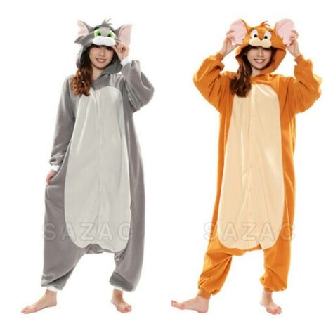 Onesie Halloween Costumes Best Friends, Matching Onesies For Best Friends Halloween, Cute Onesies For Couples, Tom And Jerry Costume Best Friends, Duo Onesie Costumes, Couple Onesies Halloween, Tom And Jerry Couple Costume, Matching Onesies For Best Friends, Duo Halloween Costumes Onesies