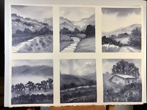 https://flic.kr/p/T4aGz4 | Value Studies | These value studies were made to explore different compositions. I use neutral tint watercolor on beautiful watercolor paper. I believe these studies are works of art in their own rights. I paint full size paintings from these studies. Watercolor Value Study, Value Studies, Andy Evansen, Journal Composition, Value Study, Grid Journal, Grid Journals, Watercolor Paints, Sketchbook Art