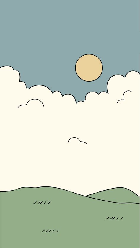 Cartoon Sky Aesthetic, Iphone Wallpaper Animated, Sunny Wallpers, Green Drawing Aesthetic, Procreate Wallpaper Ideas, Love Cartoon Aesthetic, Groove Aesthetic, Simple Background Drawing, Cute Art Wallpaper